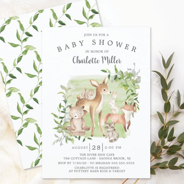 Invitation Woodland Friends Baby shower neutre pour les femme (Créateur téléchargé)
