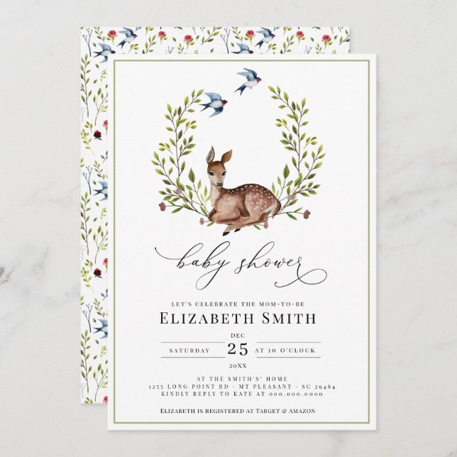 Invitation Woodland Friends Floral Genre Baby shower neutre