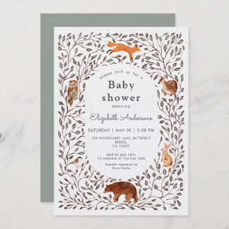 Invitation Woodland Friends Gender Neutral Sage Baby Shower