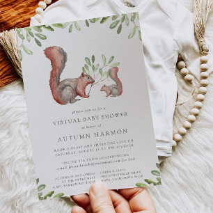 Invitation Woodland Friends Red Squirrel Baby shower virtuel
