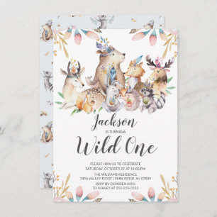 Invitation Woodland Friends Wild One Boys 1er Birthday Invita