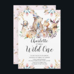 Invitation Woodland Friends Wild One Girls 1st Birthday Invit<br><div class="desc">Bêtes boisées sauvages une fille anniversaire Invitation sur un arrière - plan rose burlap avec un dos de coordination.</div>