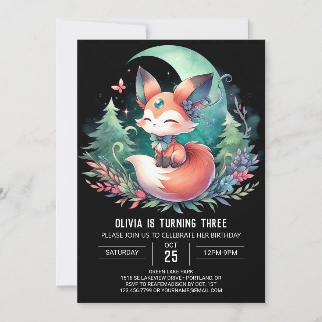 Invitation Woodland Fun Fox Anniversaire numérique (Devant)