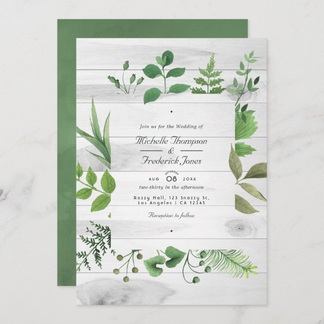 Invitation Woodland Green Rustic QR Code RSVP Mariage (Devant / Derrière)