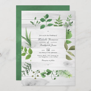 Invitation Woodland Green Rustic QR Code RSVP Mariage