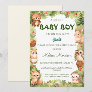 Invitation Woodland Green Sweet Baby Boy Douche