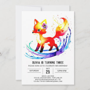 Invitation Woodland Happy Fox Digital Girl Anniversaire