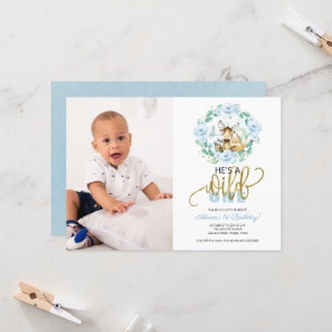 Invitation Woodland He's A Wild One Photo First Birthday Inv