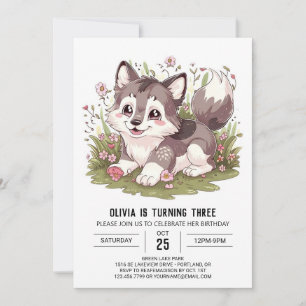 Invitation Woodland Howling Digital Wolf Anniversaire