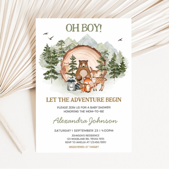 Invitation Woodland Laisser l'aventure commencer le Baby show (Forest Woodland Baby Shower Invitation)
