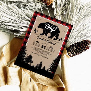 Invitation Woodland Lumberjack Bear Baby shower d'aventure