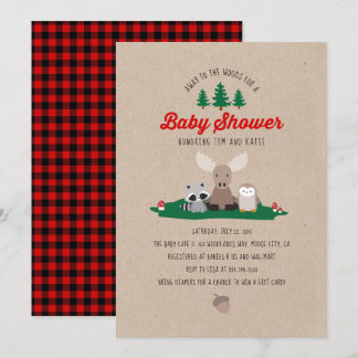 Invitation Woodland Lumberjack Girl Baby shower garçon Plaid