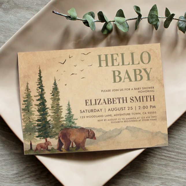 Invitation Woodland Mama Bear & Her Cub Baby shower (Créateur téléchargé)