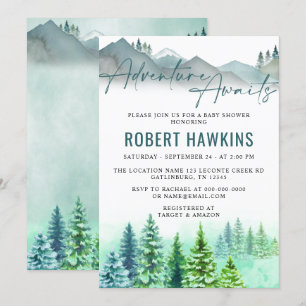 Invitation Woodland Mountain Adventure Attend le Baby shower