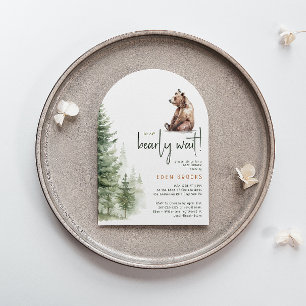 Invitation Woodland "On Peut Attendre !" Arche baby shower