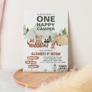 Invitation Woodland One Happy Camper Anniversaire de enfant d