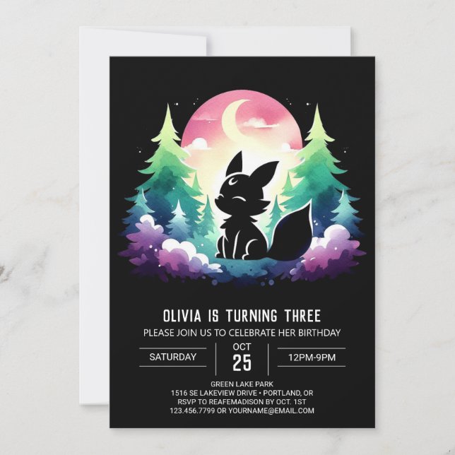 Invitation Woodland Pastel Wolf Anniversaire (Devant)