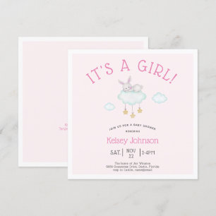 Invitation Woodland Pink C'est un Baby shower lapin fille