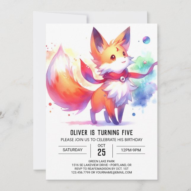 Invitation Woodland Printable Renard Anniversaire (Devant)