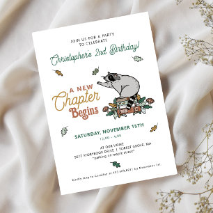 Invitation Woodland Raccoon Automne Livre Thématique 2e anniv