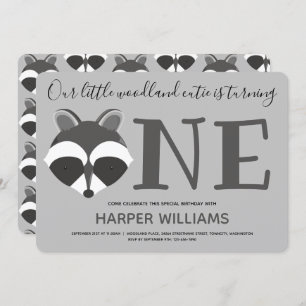 Invitation Woodland Raccoon Baby One First Birthday