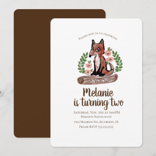 Invitation Woodland Rustic Fox Floral fête d'anniversaire