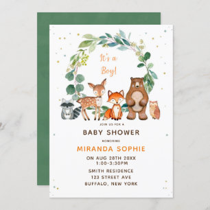 Invitation Woodland Safari Animaux garçon Baby shower Invitat