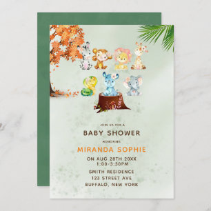 Invitation Woodland Safari Animaux garçon Baby shower Invitat