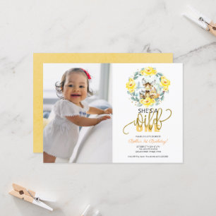 Invitation Woodland She's A Wild One Photo First Birthday Inv