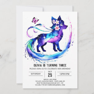Invitation Woodland Simple Wolf Digital Girl Anniversaire