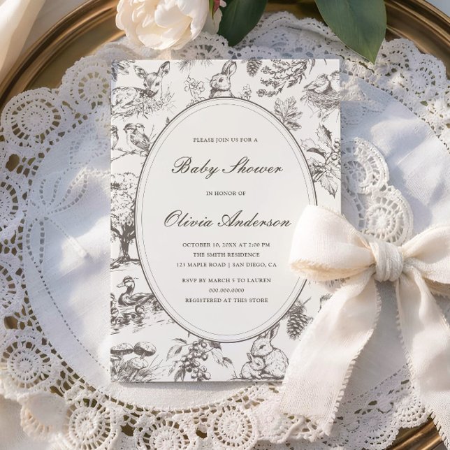 Invitation Woodland Sketched Allover Print Baby Shower (Créateur téléchargé)