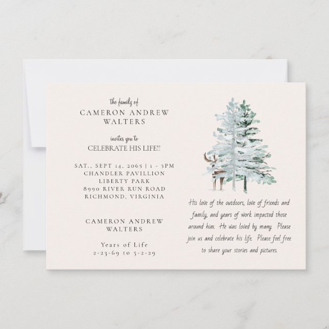 Invitation Woodland Trees Celebration of LIfe (Devant)