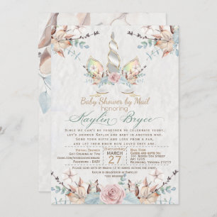 Invitation Woodland Unicorn Baby shower virtuel Kaylin4a Inv