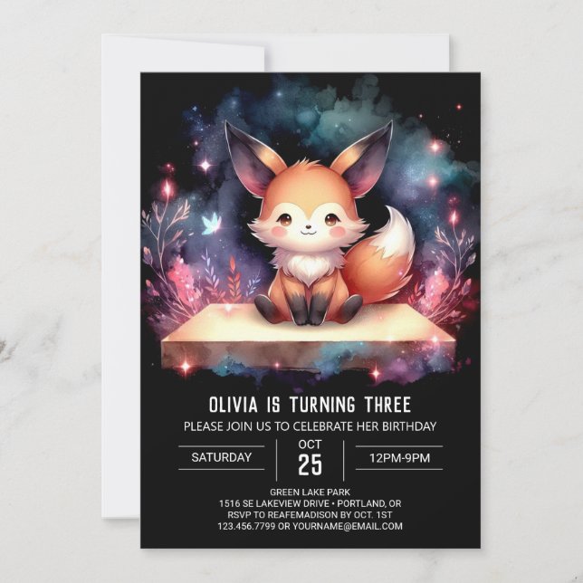 Invitation Woodland Wild Fox Anniversaire numérique (Devant)