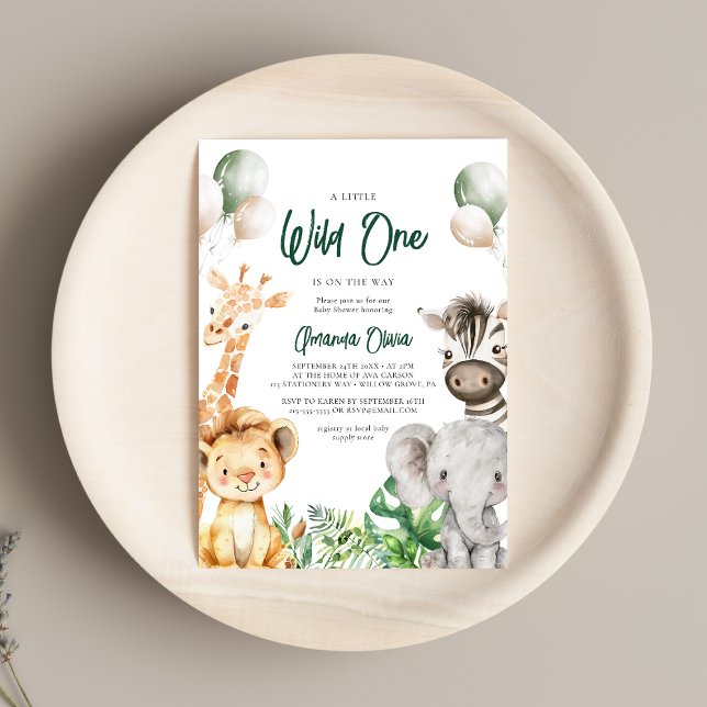 Invitation Woodland Wild One Animal Safari Baby shower (Créateur téléchargé)