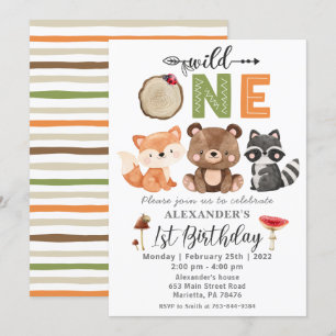 Invitation Woodland Wild One Bear Anniversaire Fête Invitatio