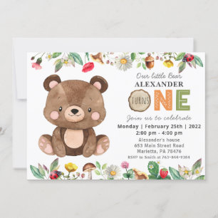 Invitation Woodland Wild One Bear Anniversaire Fête Invitatio