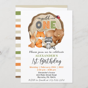 Invitation Woodland Wild One Bear Fox Raccoon 1er anniversair