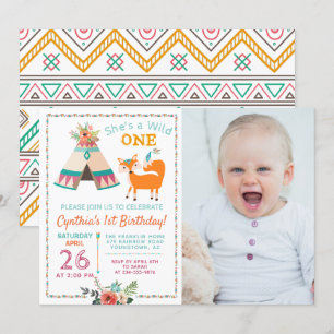 Invitation Woodland Wild One Fox Teepee 1er anniversaire Phot