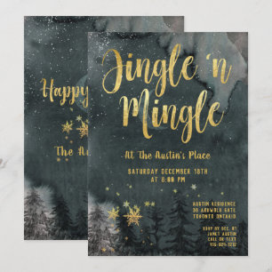 Invitation Woodland Winter Jingle Mingle Gold Fête