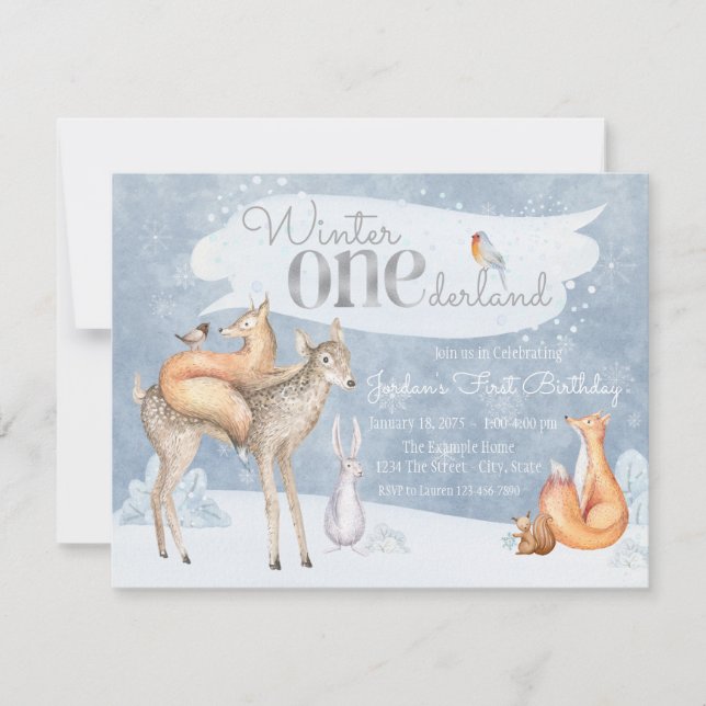 Invitation Woodland Winter ONE derland Premier anniversaire f (Devant)
