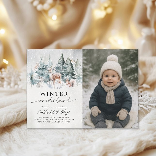 Invitation Woodland Winter Onederland 1st Birthday Photo (Créateur téléchargé)
