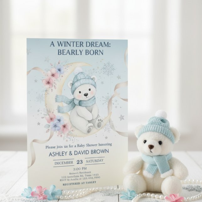 Invitation woodland winter snowflake floral baby shower blue (Créateur téléchargé)