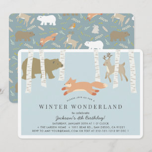 Invitation Woodland Winter Wonderland Blue Anniversaire