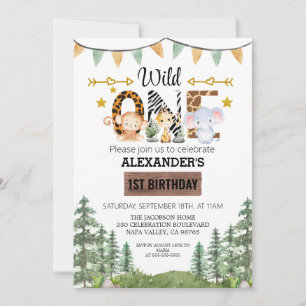 Invitation Woodland Wonder Jungle Safari 1er anniversaire