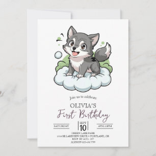Invitation Woodland Woods Digital Wolf 1er anniversaire