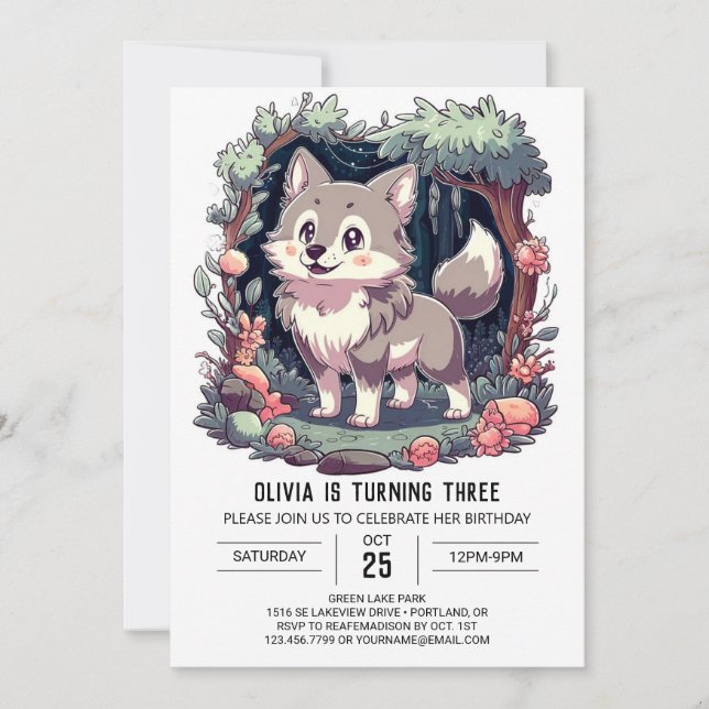 Invitation Woods Simple Digital Wolf Anniversaire (Devant)