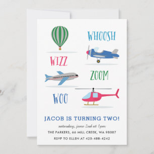 Invitation Woosh Vroom Woo Air Fête d'anniversaire de l'enfan