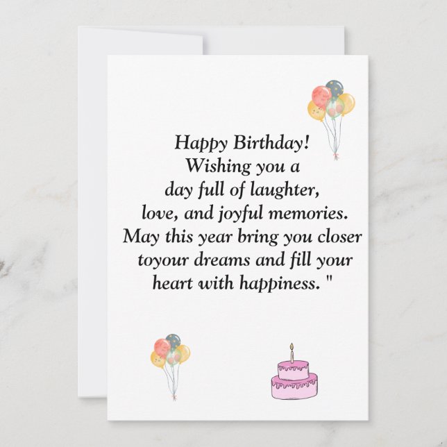 Invitation  Words of congratulations for the happy birthday o (Devant)