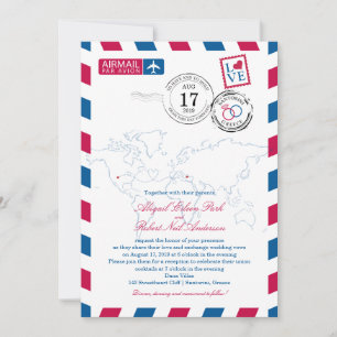 Invitation World Airmail USA & Santorin Grèce   Mariage
